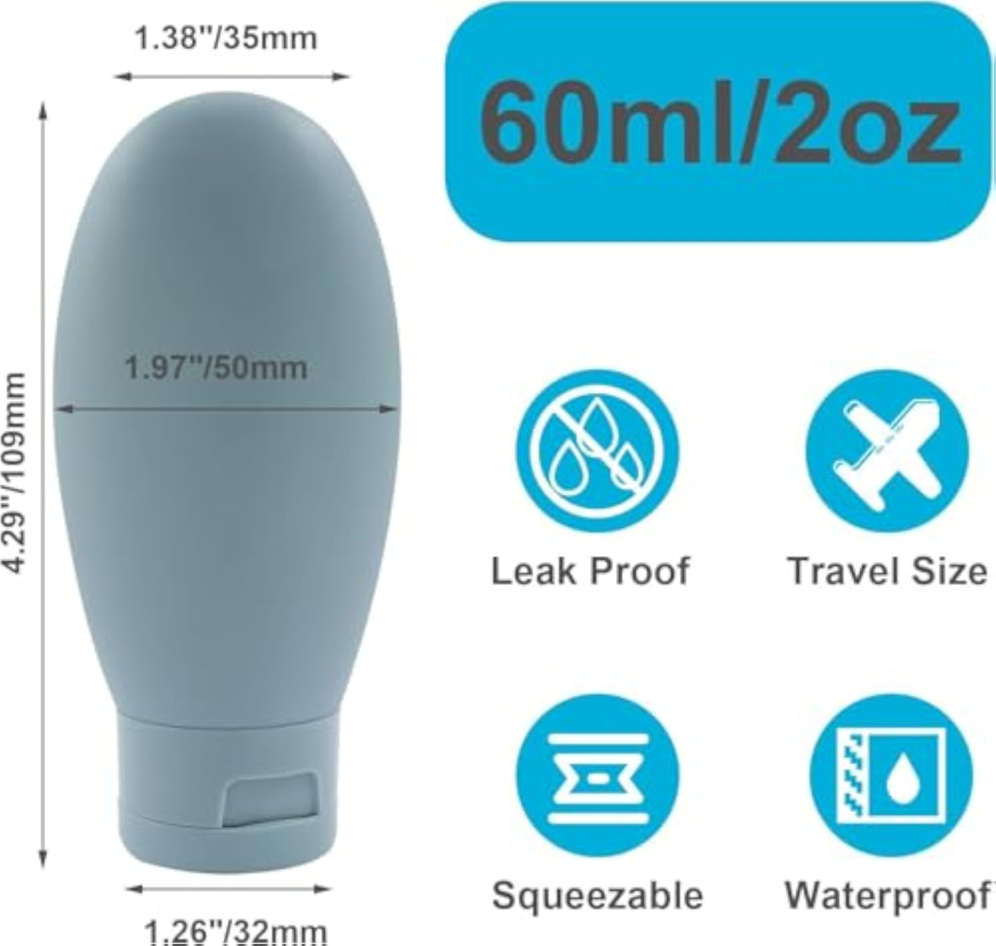 3 PCS Silicone Travel Bottles Set, 60ml Leakproof