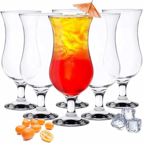 Image of criterion Hurricane Glasses, Set of 6 Cocktail Glasses, 400 ml Pina Colada Glasses Clear Tulip Drinking Cups for Beverages, Juices, Beer, Tropical Drinks