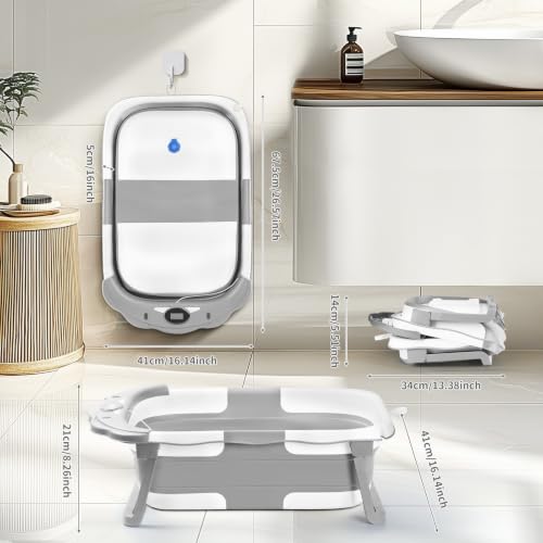Image of Baby Bathtub Collapsible with Thermometer & Cushion, Portable Travel Tub