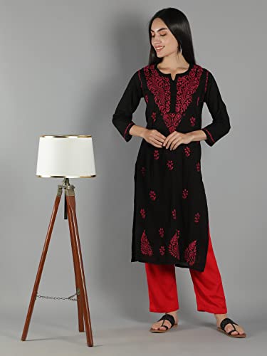 Image of Seva Chikan Hand Embroidered Lucknowi Chikankari Cotton Kurta Kurti for Womens SCL4219