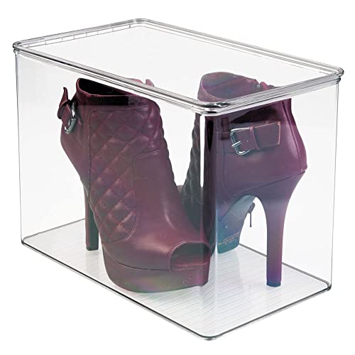 Mdesign Tall Plastic Stackable Closet Storage Organizer Container Bin Box With Hinge Lid For Organizing Shoes, Sneakers, Booties, Pumps, Sandals, Wedges, Flats, Heels - Ligne Collection, Clear #TOP6