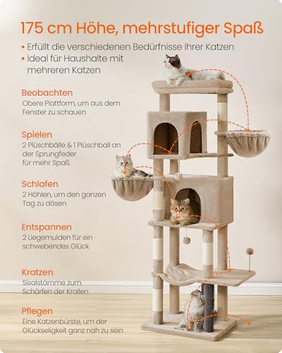 Feandrea Kratzbaum 175 cm – XL, 2 Höhlen, 2 Mulden & Bürste – Bild 4
