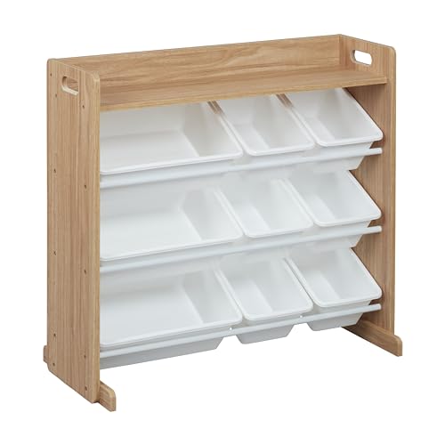 Image of ECR4Kids 3-Tier Organizer with Shelf and 9 Bins, Toy Storage, Dark Natural/White