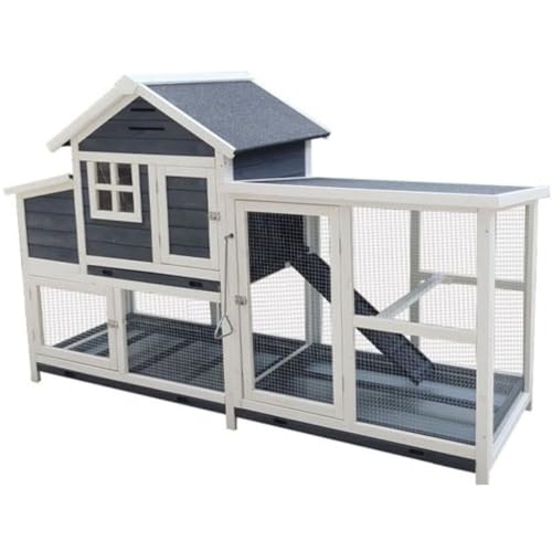 「NexPon」屋外木製鶏小屋耐候性大型 鶏かご 6羽の鶏用の大きな鶏小屋防雨 組み立て簡単複数のドア付き トレー付き ワイヤーメッシュ家庭用 、ウサギ、鶏、飼育ケージ、ハト用ヴィラ、ぼうう、ぼうふ、飼育ケージ 家禽用ケージ 鶏舎 (グレー)