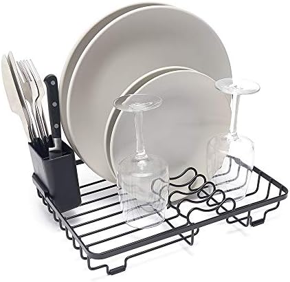 simplywire  Compact Dish Drainer  Plate Drying Rack with Cutlery Basket  Small - Black