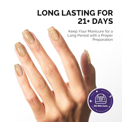 Image of MelodySusie Galaliver Gold Glitter Gel Nail Polish, 15ML Shimmer Gold Sparkle Gel Polish Soak Off UV LED Cured Long Lasting Gift for Women DIY Nail Design Nail Art Manicure X02