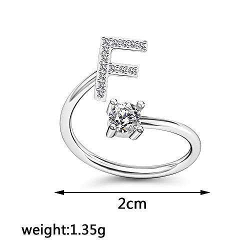 Image of HUJUON Silver Initial Letter Ring for Women. Adjustable Crystal Alphabet Ring,Name Initials Stackable Knuckle Rings A-Z CZ Open Ring
