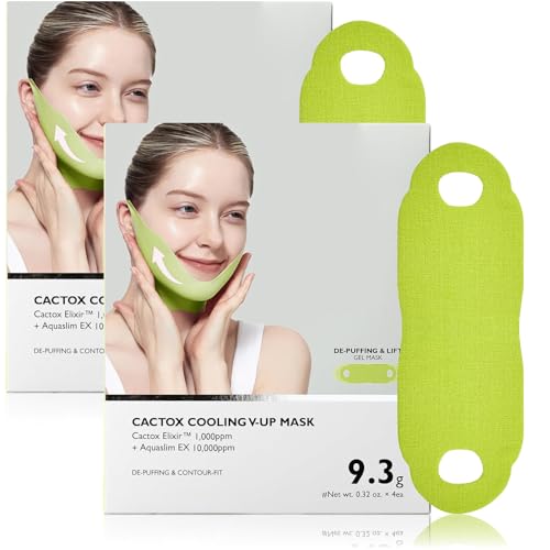 8PCS CACTOX V-Lifting Mewing Band Cactox Cooling V-Up Mask Cactus + Caffeine + Collagen V Line Face Lifting Chin Mask for Double Chin Sagging Jawline & Face Puffiness | Korean Face Mask