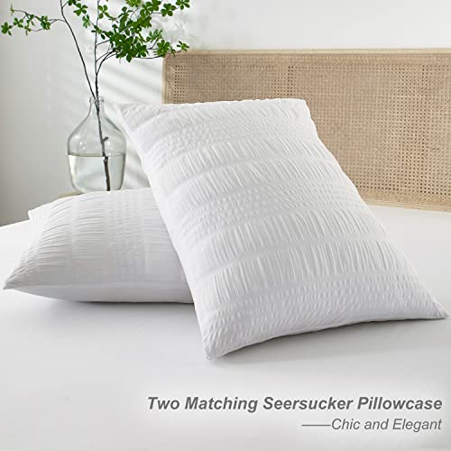 Powdion White Seersucker Duvet Cover Queen 3 Pieces Textured Duvet Cover Set With Button Closure & Corner Ties, 100% Soft Breathable Bedding Sets Queen For All Seasons(1 Duvet Cover+2 Pillowcases) #TOP4