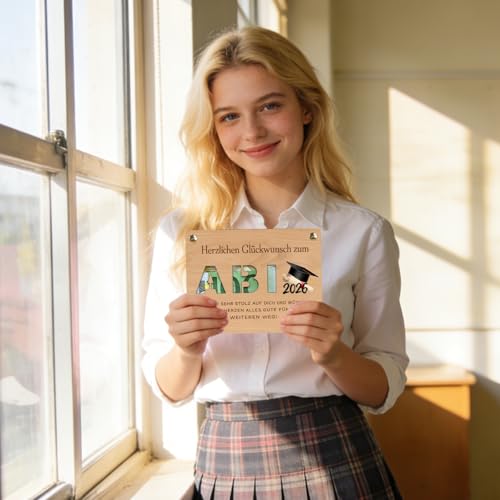 PIujsym Glückwunsch Zum Schulabschluss 2026 Geldgeschenk Holz Karte Mit Abi Ausschnitt, Abitur 2026 Geschenke Für Mädchen Jungen, Glückwunschkarte Aus Holz Mit Umschlag Deko, Abitur Geschenke