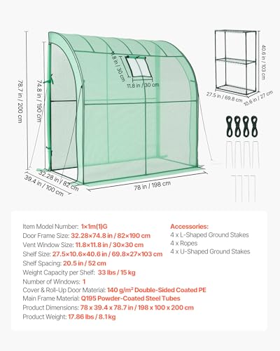 Image of VEVOR Walk-in Greenhouse, 78 inch x 39.4 inch x 78.7 inch Greenhouse for Outdoors with Window, PE Cover, 3-Tier Shelf, Roll-Up Zipper Doors, Walk in Green House Kit, Portable Plant Garden Hot House for Backyard