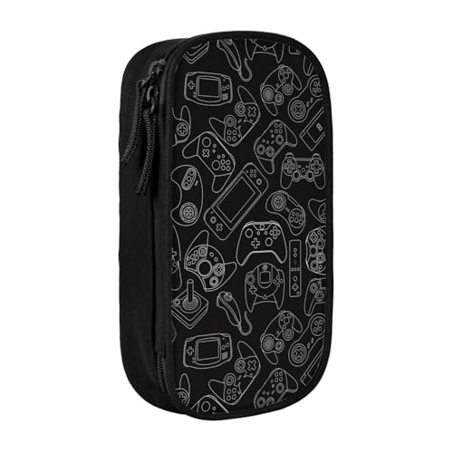 Image of Perinsto Video Game Controller Background Pencil Case Big Capacity Multi Compartment Stationery Box Gaming Gadgets Pencil Pouch Holder Desk Organizer For School Office Home, Black