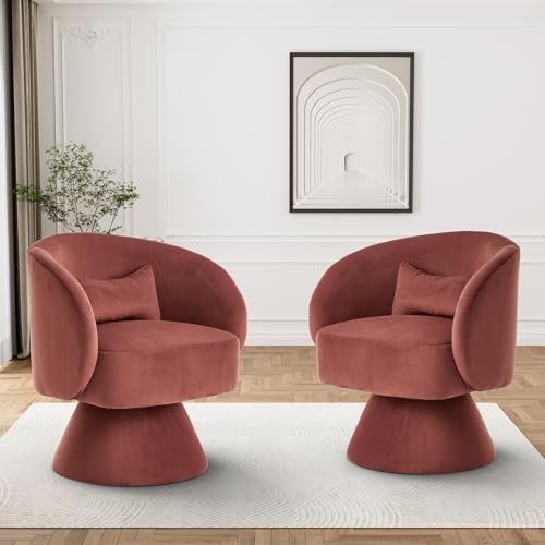Swivel Barrel Chair Set , 360 Degree Small Accent Vanity Chair, Velvet Rose