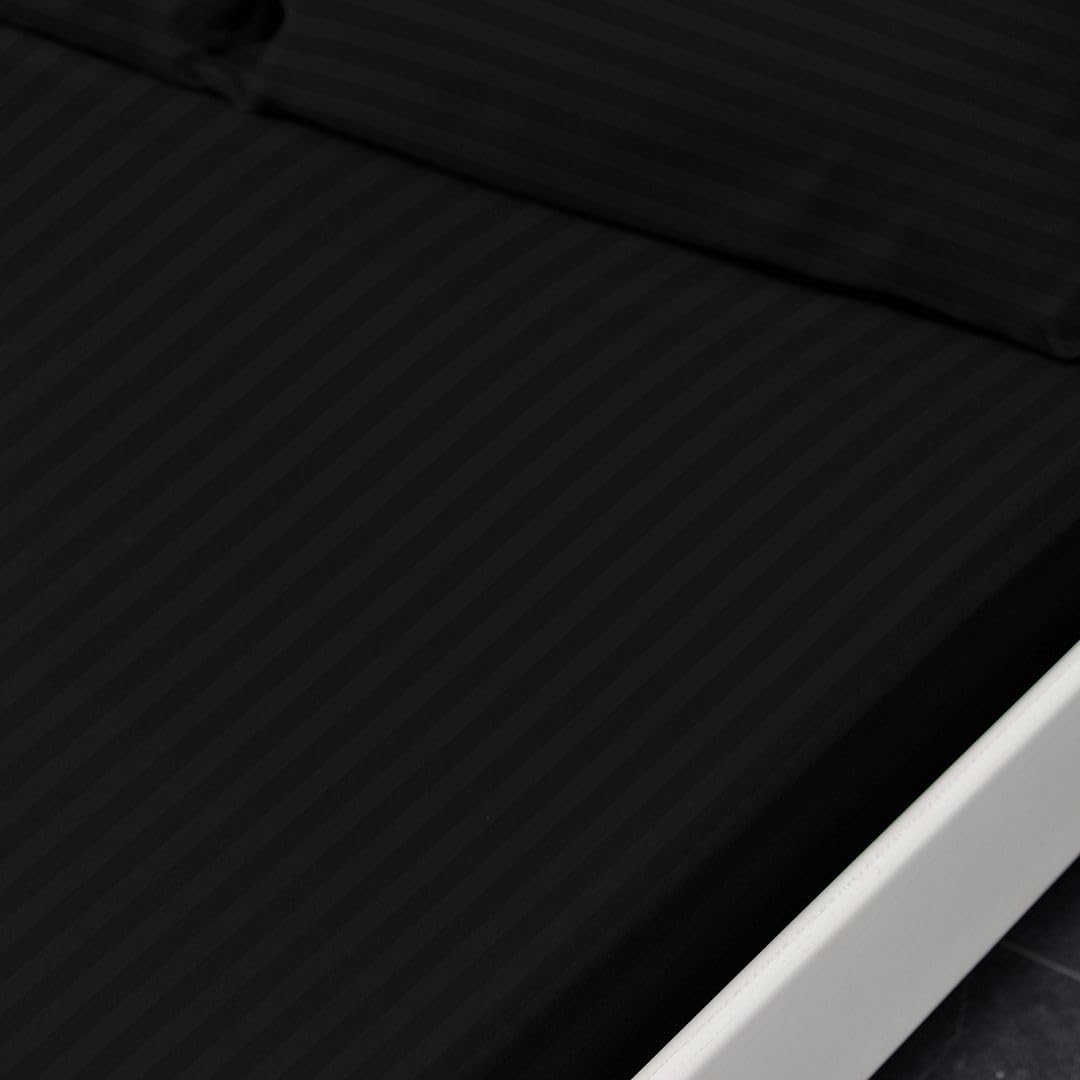 John Aird Striped Microfibre Plain Fitted Sheet (Super King, Black)