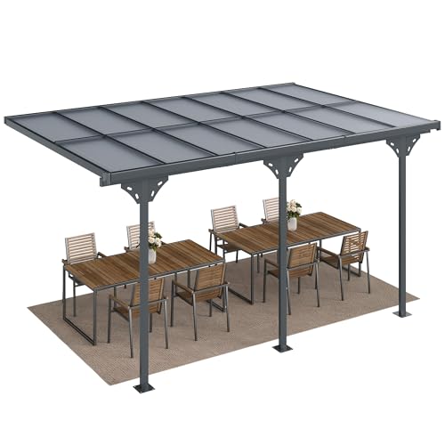 Outsunny 14.5' x 10' Outdoor Polycarbonate Pergola, Transparent UV Blocking Awning, Hardtop Deck Gazebo with Adjustable Posts and Height, Aluminum, Gray