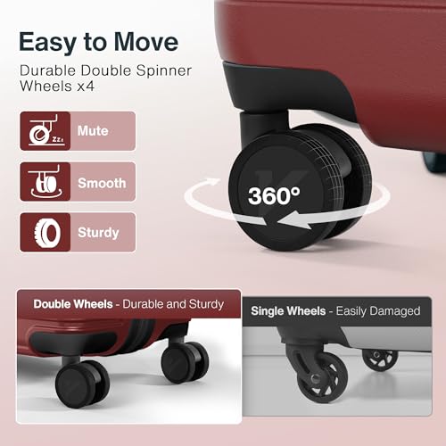 Vipbox Luggage Sets 3 Piece (3-Years VIP Service) Hardside Lightweight Expandable Ultra Durable Polycarbonate Carry On Travel Suitcase Set with TSA Lock Spinner Wheels, Wine Red image 3