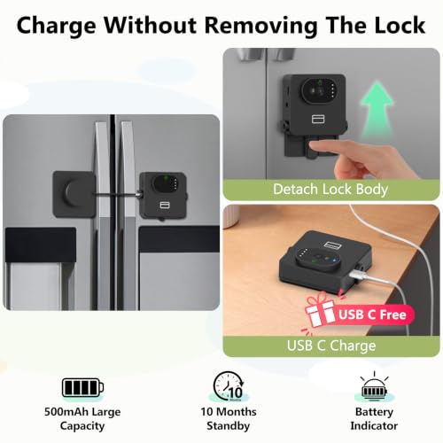 Dhiedas Palm Vein Fridge Lock, Smart Biometric Refrigerator Lock with App RFID, Child Safety Lock for French Door Refrigerator Freezer Cabinet Drawer, Baby & Pet Proof by Dhiedas - Used condition - Image 6
