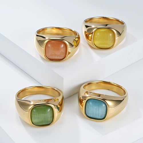 Anneau or bleu femme bague opale carrée cadeau personnalisé idéal - 4