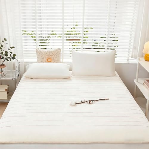 BK&MF Sobrecolchón Algodón, Colchón Ultra Suave con Relleno Grueso, Protector de Colchón Transpirable y Cómodo para Dormitorio,Blanca,150x190cm(59x75inch)