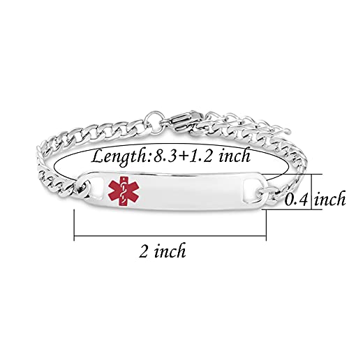Tgls Red Medical Alert Pacemaker Bracelet For Women Men Emergency First Aid Health Alert Engraved Adjustable Stainless Steel Chain Bracelets #TOP2