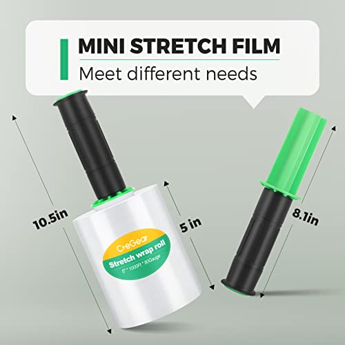 Cregear Stretch Wrap Film 6 Pack, Mini Clear Shrink Wrap (5"X1000Ft X80 Gauge) With 2 Reusable Handles, Industrial Stretch Plastic Wrap For Moving Wrapping Plastic Roll & Pallet Wrap,Total 6000 Ft #TOP1