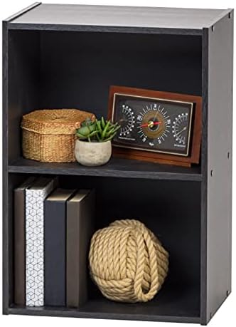 IRIS USA Small Spaces Wood, Bookshelf Storage Shelf, Bookcase, 2-Tier, Black