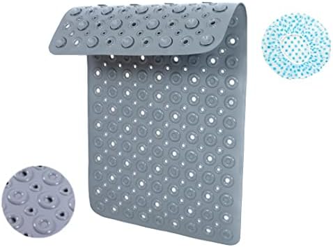 Soft PVC Shower Mat for Inside Shower  Non-Slip Bath Mat for Bathroom & Bathtub with Grip Suction Cups & Drain Holes - Machine Washable Anti-Bacterial Shower Mat with Shower Cap -70 x 40CM (Grey)