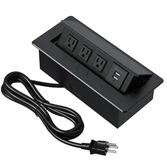 KYHSHJ Computer Junction Box with 2 USB Ports and 3 Outlets (Black)