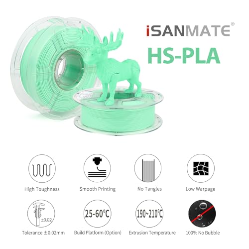 Image of iSANMATE High Speed Matte PLA 3D Printer Filament, Mint Green PLA Filament 1.75mm Designed for High Speed 30-600mm /s, Fast Printing Speed PLA, Dimensional Accuracy ±0.02mm, 1kg Spool (2.2lbs)