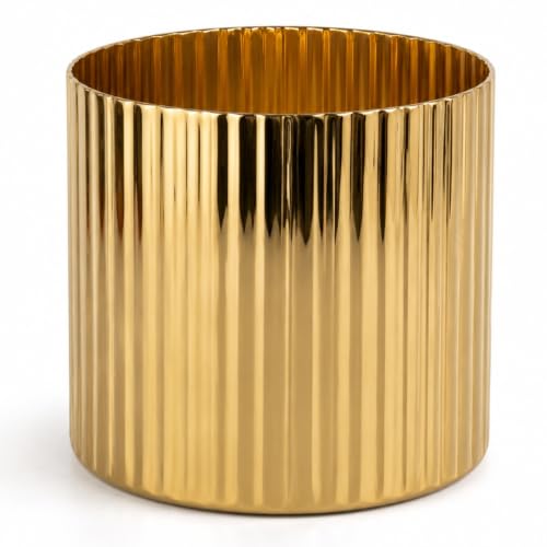 Image of ecofynd 1 Pack Metal Plant Pots (6 inch), Indoor Small Planter Flower Pots, Home Garden Decor Planter for Living Room Bedroom Interior (Gold Finish, POT048)