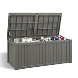 NUNU LAB 150 Gallon Outdoor Storage Box,Resin Large Sturdy Deck Box, Backyard Outside Storage Box Waterproof with Double Wall Panels,Package Delivery,Garden Outdoor Hose Bin
