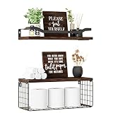 Floating Shelves Wall Mounted with 2 Bathroom Wall Décor Sign, Farmhouse Bathroom Wall Shelves Over