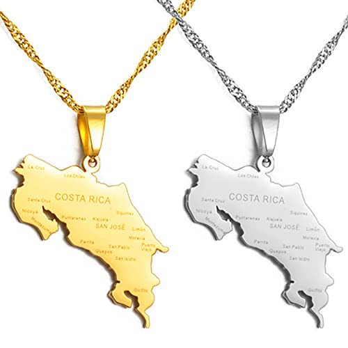 Map Pendant Necklaces,Color Plata/Color Oro La República De Costa Rica Mapa & Collares Con Nombre De Ciudad Accesorios De Vestido De Fiesta Estilo Étnico,Collar Con Símbolo Patriótico Col ✅