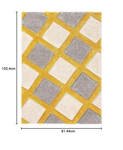 Image of Shaggy Rug for Bedroom Living Room 3X5 FEET Fluffy Plush Area Carpet with Non Slip Backing, Modern Cozy Floor Rug for Home Decor and Comfort (Yellow-Grey)