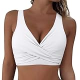 Hilor Swimsuit Bathing Suit Top for Women Push Up Supportive Underwire Tops Wrap Twist V Neck Bikini Top Swimwear Only White 10-12