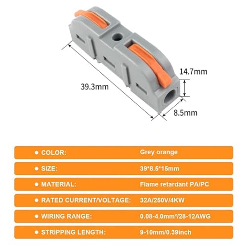 Image of ZIVIK Push Wire Connector, 50Pcs 1 in 1 out Universal Connection Terminals, Circuit Inline Splices Electric Cable Connectors, Clamp with Actuation Lever, 4 mm Conductor Clamp (50, 1 In 1 Out)