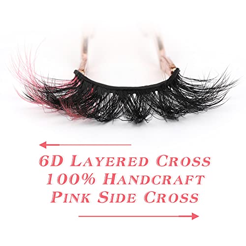 False Lashes With Color Faux Mink Eyelashes Wispies Fluffy Colored Lashes Dramatic Strip Lashes Pack (Pink) #TOP3