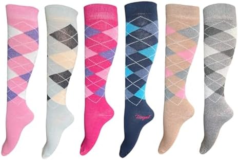 6 Pairs Women's/Ladies knee High Horse Design Argyle Rich Cotton Equestrian Riding Boot Socks,Uk Size 4-7