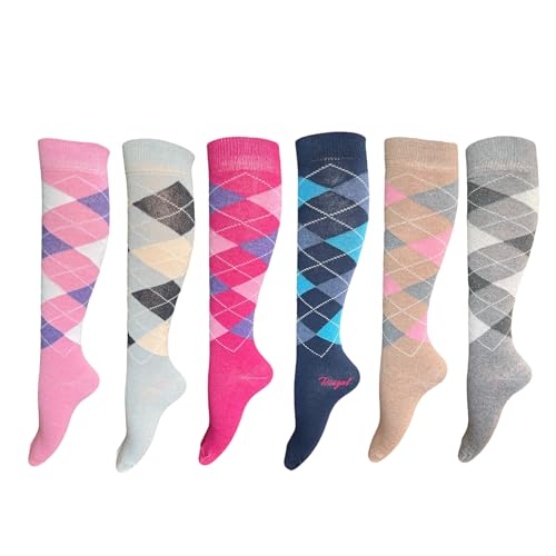 Rozgul - 6 Pairs Women's/Ladies knee High Argyle Pattern Pink Design Equestrian Riding Boot Socks,Christmas socks Uk Size 4-7 - -14%