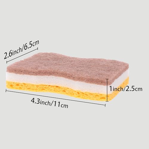 Image of Scrub Sponges Kitchen, Non-Scratch Scrub Dish Sponges, Dual-Sided Cleaning Sponges for Kitchen, Household, Bathroom 5 Pcs Brown