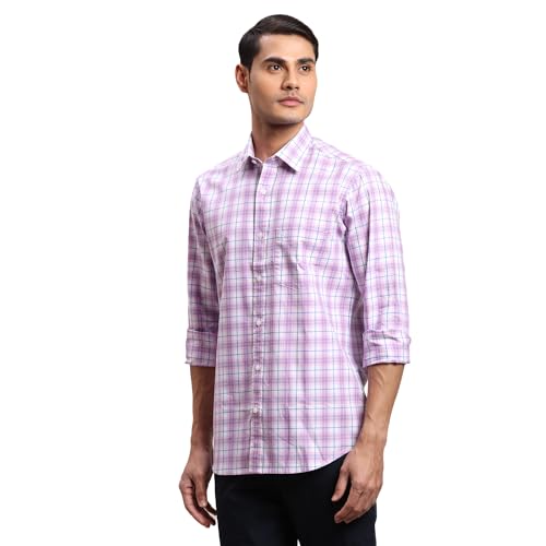 Image of Colorplus Men's Regular Fit Pure Cotton Checks Pattern Plain Collar Full Sleeve Casual Shirt