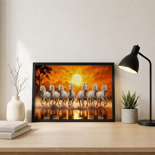 Image of Suneree 7 Horse Vastu Wall Painting (Landscape Collection) (Natural, Design 15, 33L x 25W cm)