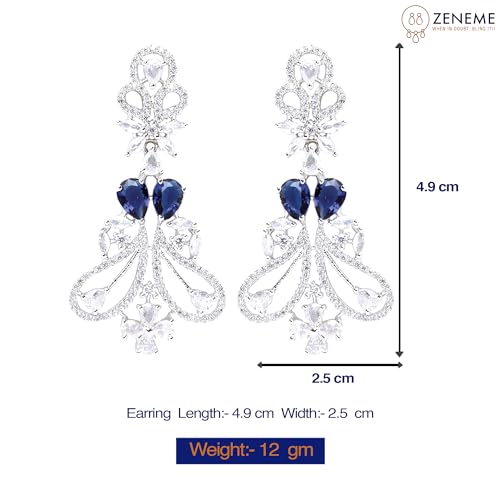 Rhodium-Plated Drop Earrings with American Diamonds