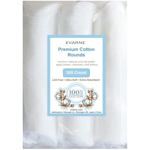 Evarne Premium 100% Cotton Rounds for Face, 300 Count, Lint-Free, Soft, Absorbent Eyes and Face Makeup Remover Pads Cover