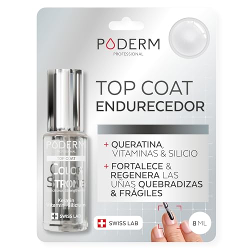 PODERM Esmalte Fortalecedor de Uñas - Top Coat | Repara y Fortalece Uñas Dañadas y Debilitadas por Esmaltes Semipermanentes | Biotina, Silicio y Queratina | Desarrollado por un Podólogo en Suiza