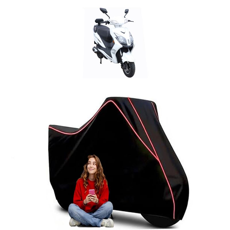 Image of Crayon Envy Scooty Bike Cover Water Resistant Outdoor Use Universal Fit Scooters Motorcycles Heavy Duty UV Protection Dust Rain Scratch Resistant Elastic Bottom Black Blue Piping