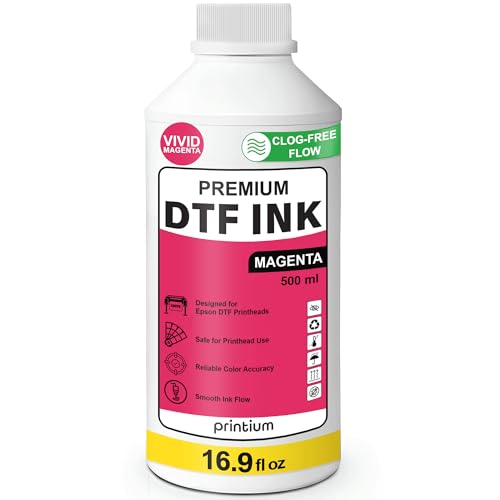 DTF Ink Magenta 16.9 fl oz (500 ml) Refill – Vibrant Color, Clog-Free Formula – Compatible with All DTF Printheads Including I3200, XP600, L1800, ET8550 – Reliable Color Accuracy & Smooth Ink Flow