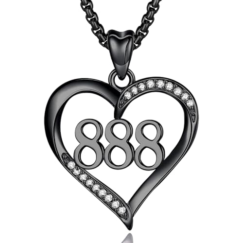 INFUSEU Angel Number 888 Necklace Heart Black Pendant Trendy Jewelry