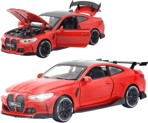 Image of Scale 1:32 B.M.W M4 - Red Alloy Diecast Pullback Metal Car Toy with Sound Light & Opening Doors - Great Gift Toy for Kids