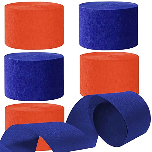 Image of We Moment Crepe Paper Streamers - Navy Blue & Orange, 1.8 Inch Widening, 6 Rolls, 82 Feet per Roll for Birthday Parties